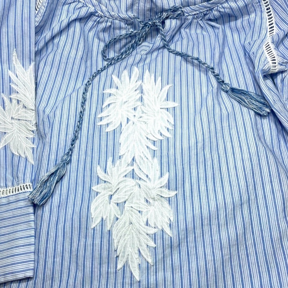 Workshop Republic Clothing Blue Striped Embroidered Tunic Tie Front - Picture 2 of 4